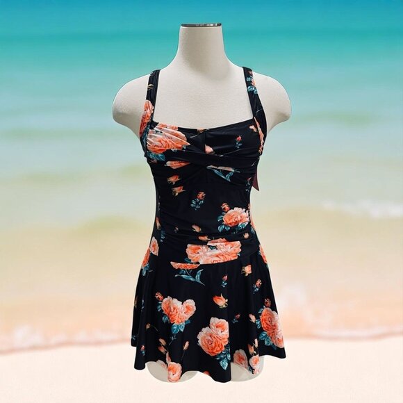Molybell Floral One Piece Skirted Swimsuit Tummy Control Retro Swimdress - Picture 1 of 12